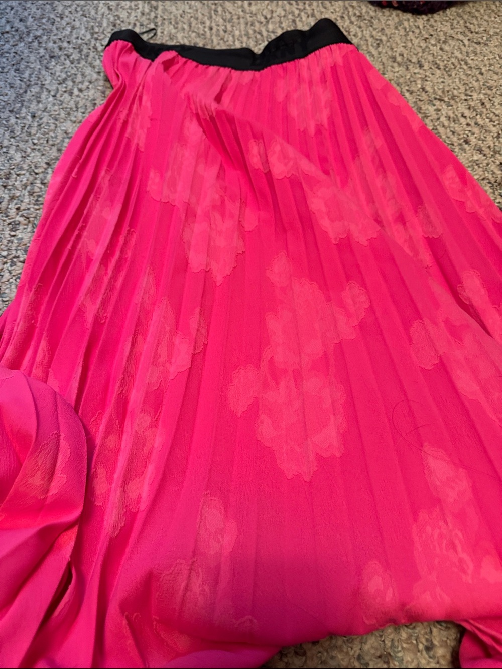 DKNY Pink Pleated Midi Skirt with Black Waistband